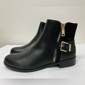APT 9 Ankle Black Booties With Gold Detail